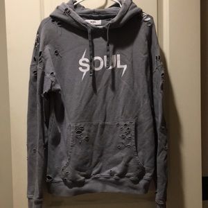 SOULCYCLE womens Distressed pullover Hoodie Sweatshirt long Sleeves size M grey